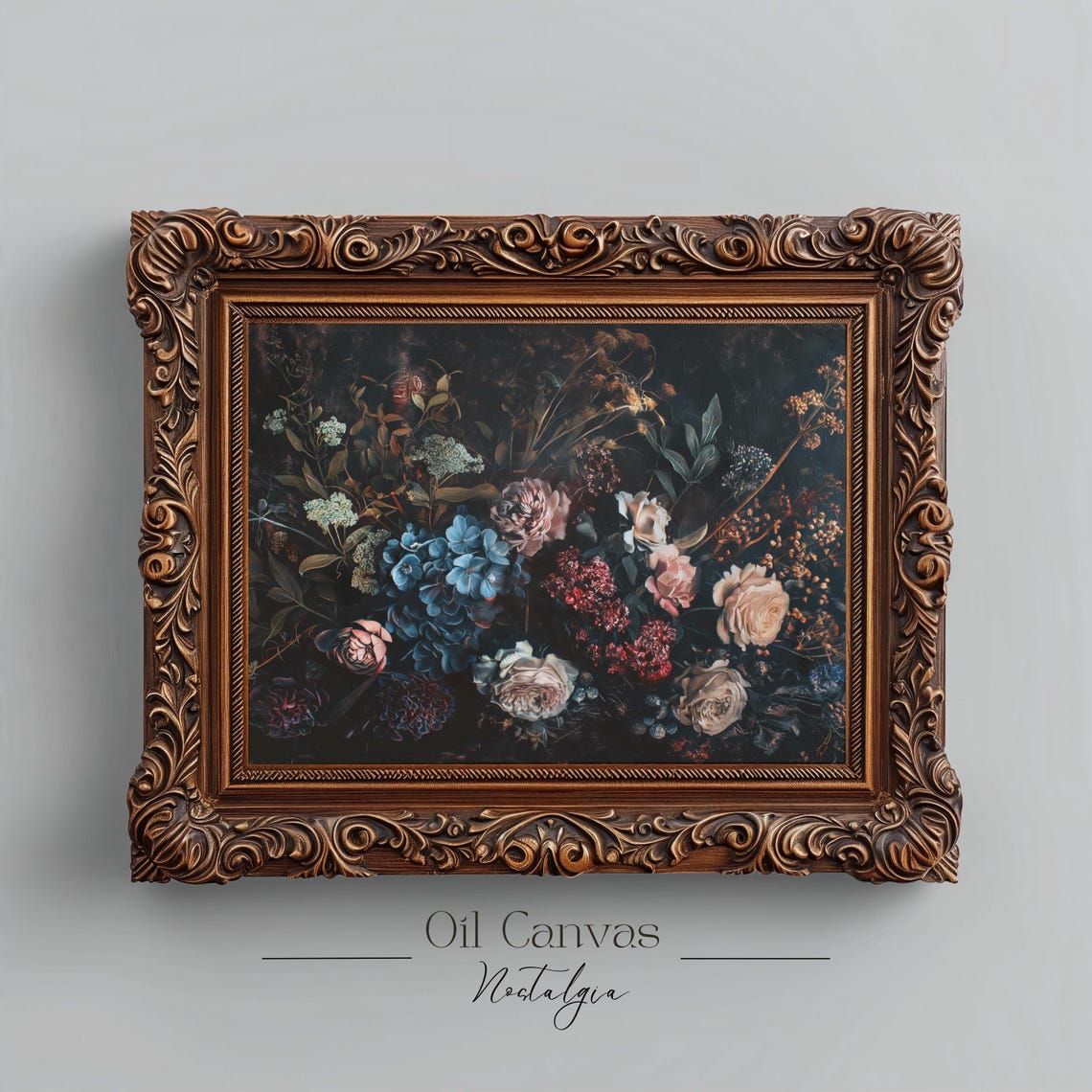 Moody Vintage Flower Wall Art Dark Floral Still Life Oil Painting Botanical Antique Art Halloween Decor - Image 2