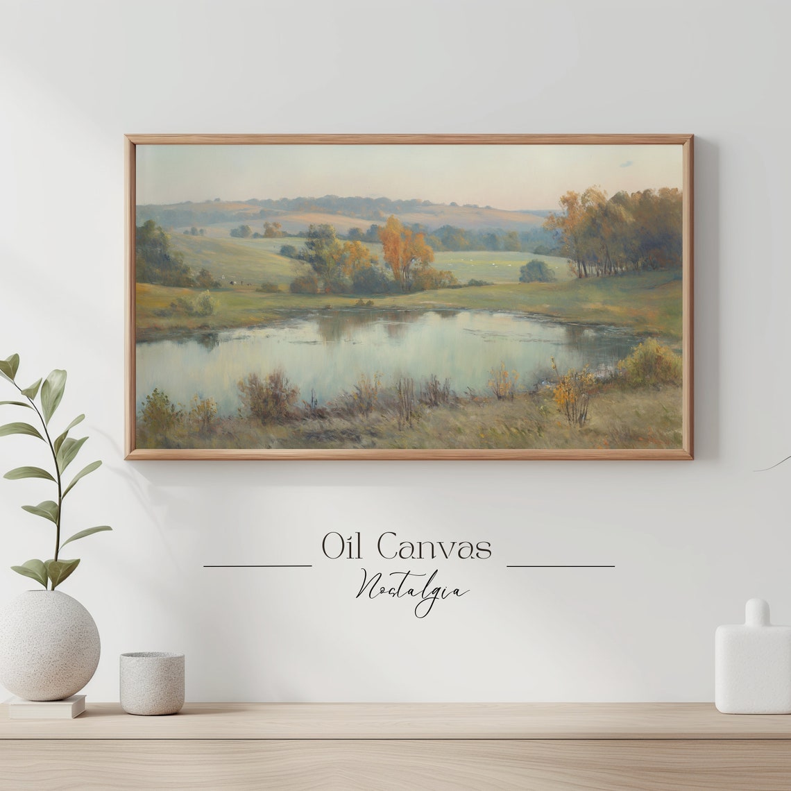 Autumn Pond Golden Hills Fall Foliage Serene Vintage Landscape Poster - Image 3