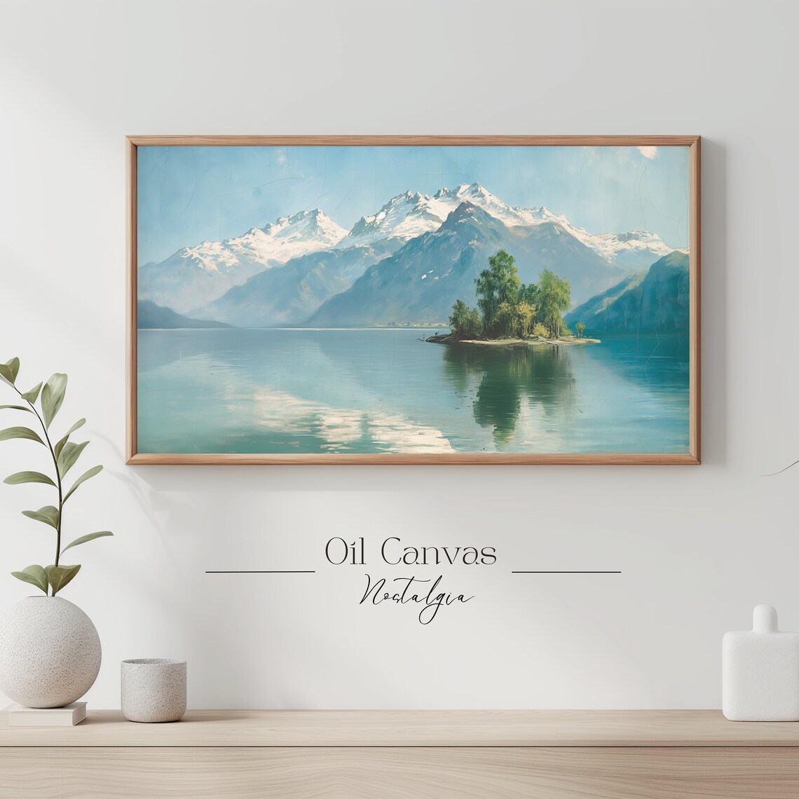 Alpine Lake Tree Island Snow Capped Mountain Reflection Travel Poster - Image 3