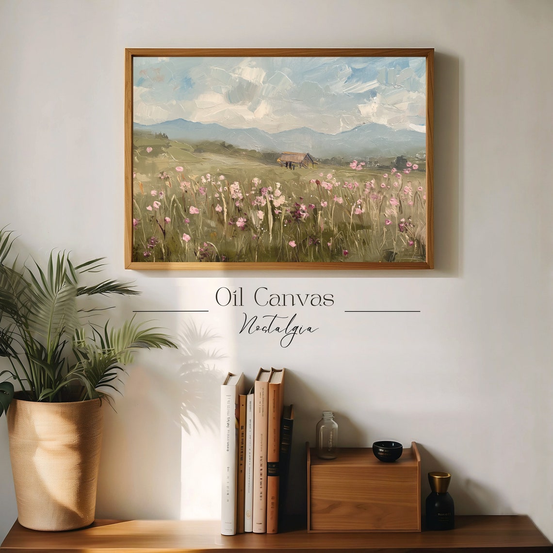 Rustic Mountain Landscape Wall Art Vintage Nature Mountain Oil Painting Rustic Cabin Decor - Image 3