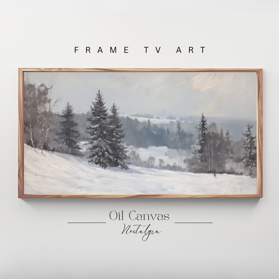 Snowy Pine Forest Valley Misty Winter Landscape Vintage Wall Art