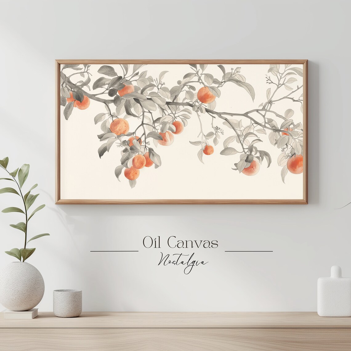 Rustic Neutral Oranges Tree Sketch Frame Tv Art Vintage Farmhouse Kitchen Art Decor Instant - Image 3