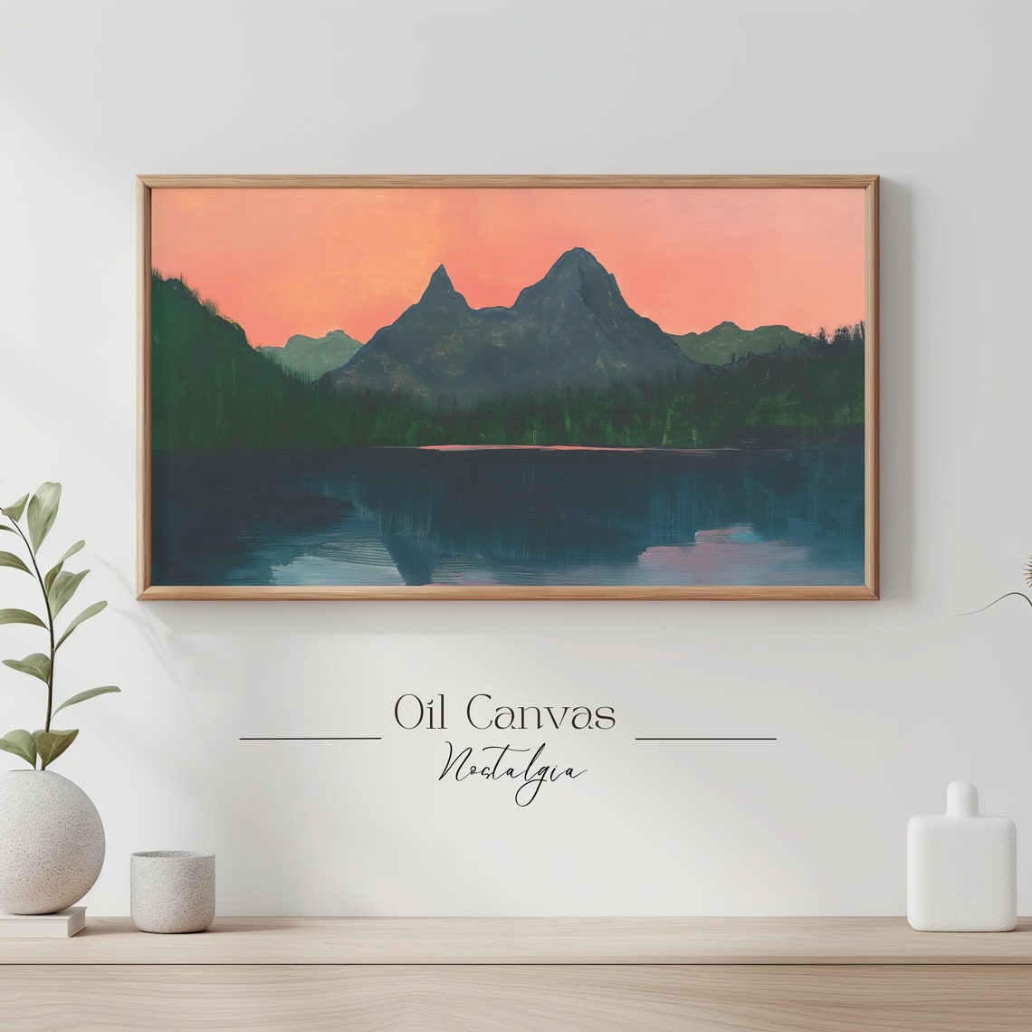 Mountain Landscape Frame Tv Art Moody Oil Painting Neutral Colours Rustic Scenery Farmhouse Decor - Image 3