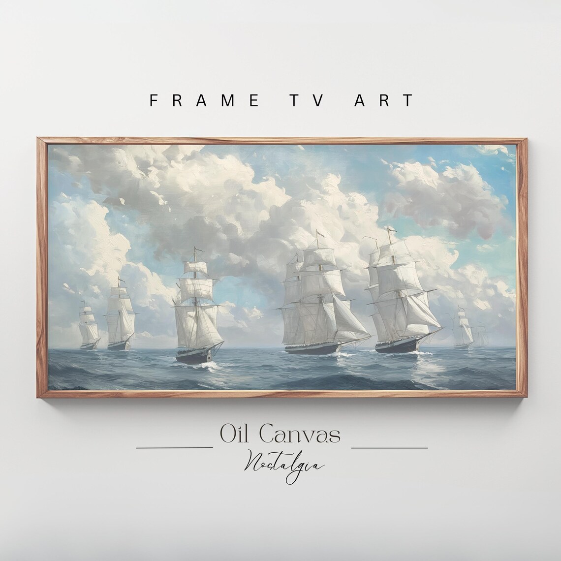 Frame Tv Art Vintage Nautical Oil Painting Summer Sea Art Boat Art Ocean Frame Tv Art Blue Nautical Seascape