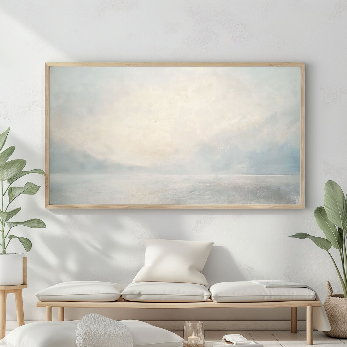 Frame Tv Art Vintage Pastel Costal Oil Painting Ocean Frame Tv Art Beach House Landscape Blue Nautical Seascape - Image 2