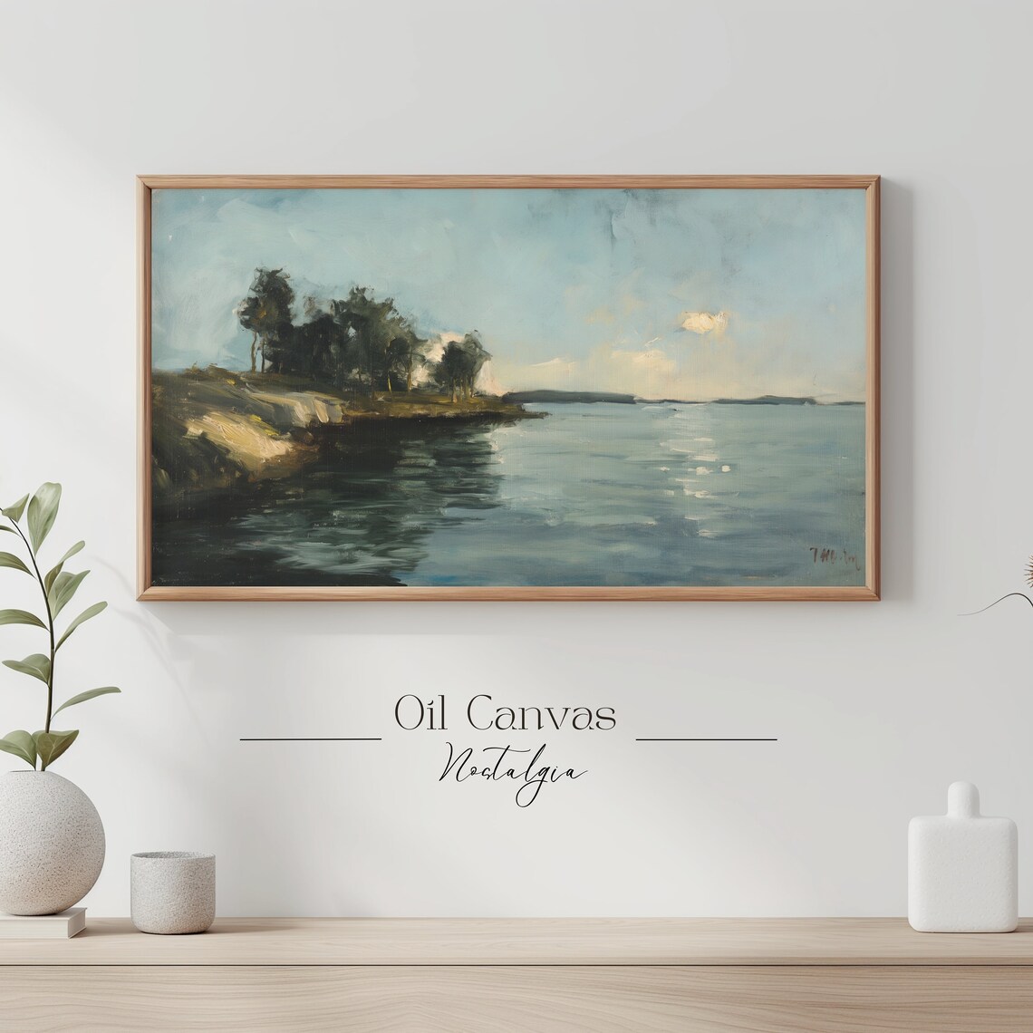 Frame Tv Art Vintage Beach Oil Painting Summer Sea Art Ocean Frame Tv Art Costal Landscape Blue Nautical Seascape - Image 3