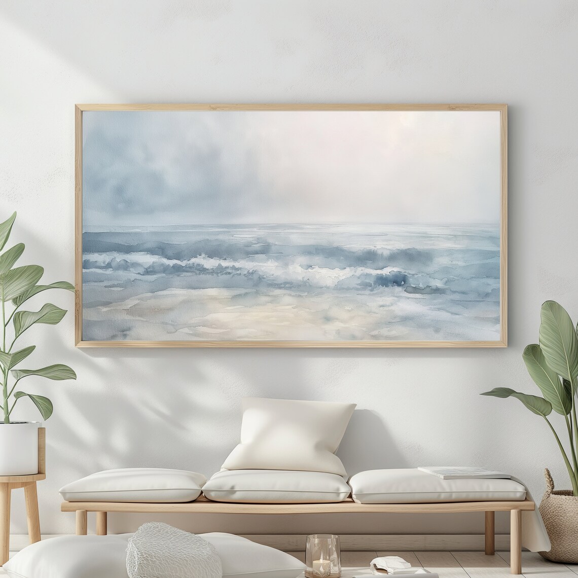 Frame Tv Art Vintage Beach Watercolour Painting Summer Sea Art Ocean Frame Tv Art Blue Nautical Seascape - Image 2