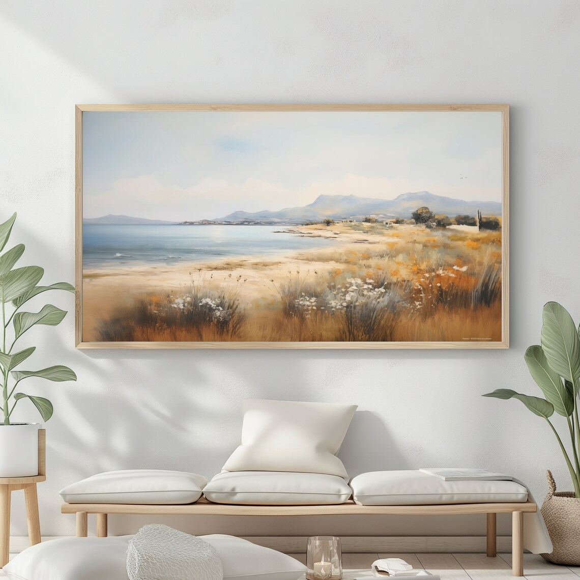 Frame Tv Art Vintage Beach Oil Painting Summer Sea Art Ocean Frame Tv Art Costal Landscape Blue Nautical Seascape - Image 2