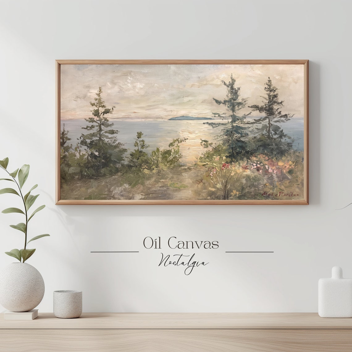 Pine Forest Lake Sunset Muted Coastal Vintage Landscape Travel Poster - Image 3