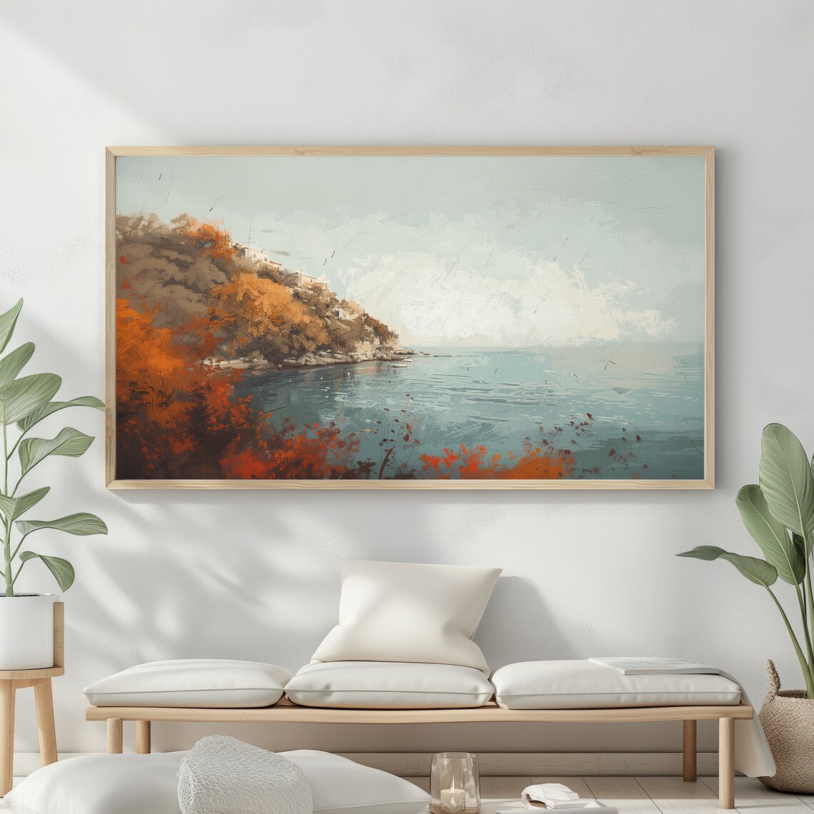 Frame Tv Art Vintage Beach Oil Painting Summer Sea Art Ocean Frame Tv Art Costal Landscape Blue Nautical Seascape - Image 2