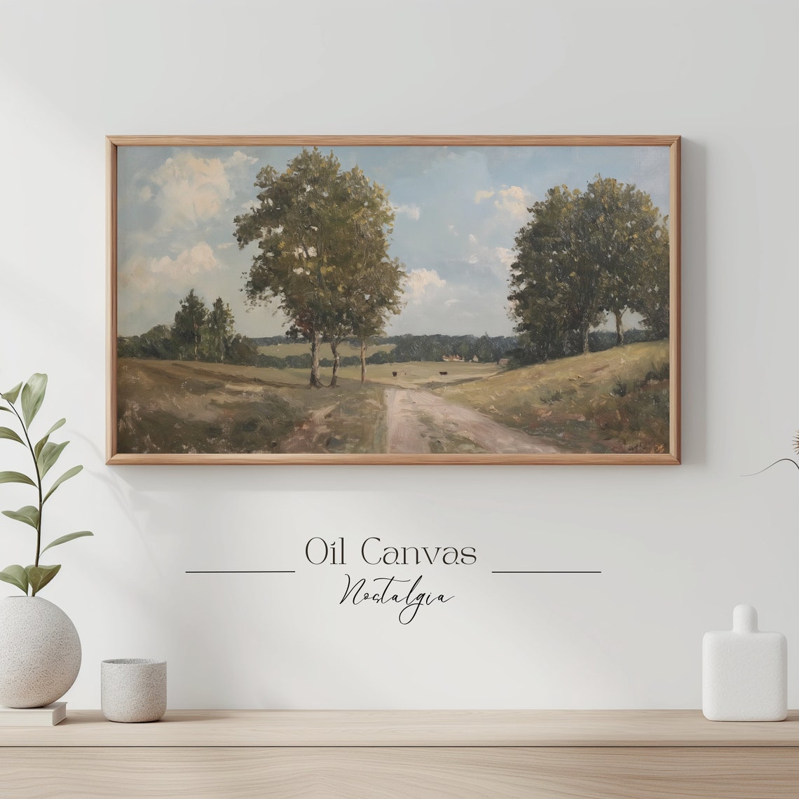 Summer Landscape Oil Painting Frame Tv Art Vintage Country Farmhouse Wall Decor - Image 3