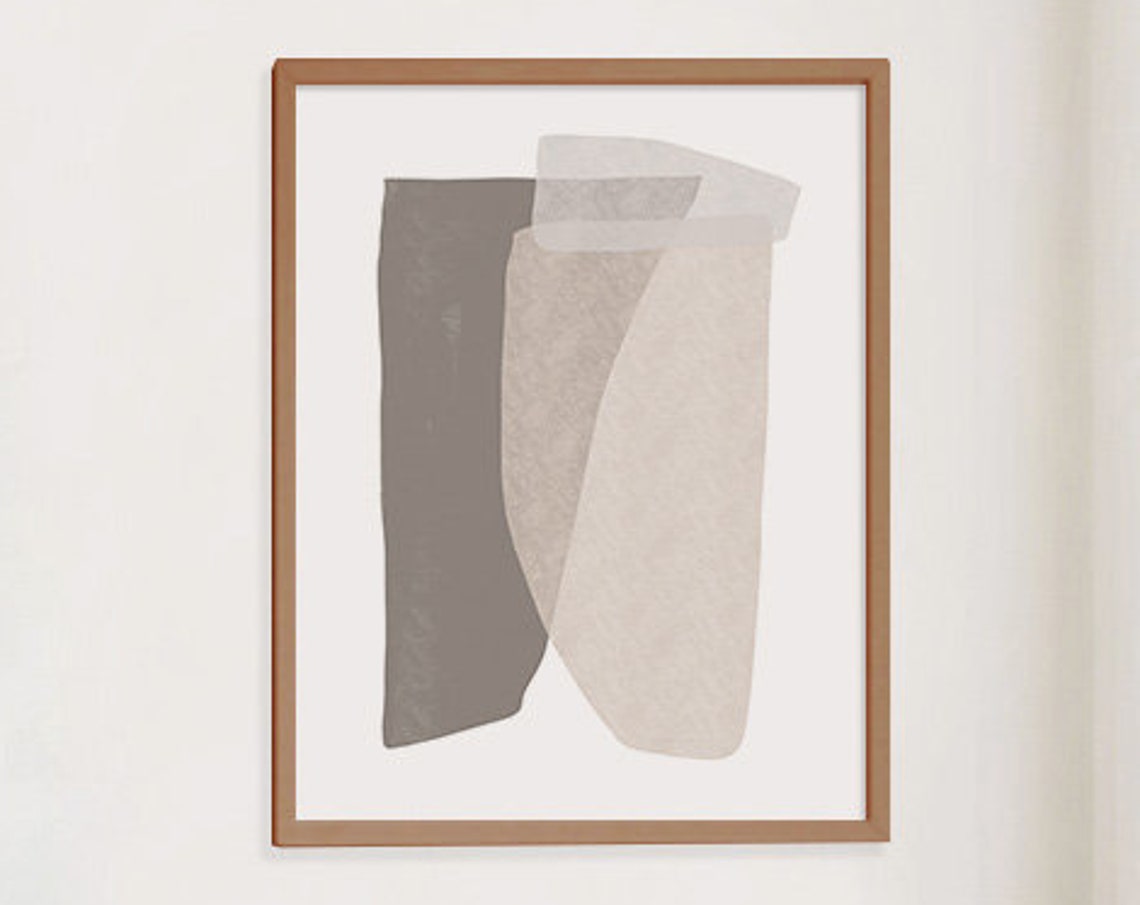Neutral Gray Beige Overlapping Abstract Shapes Modern Wall Art