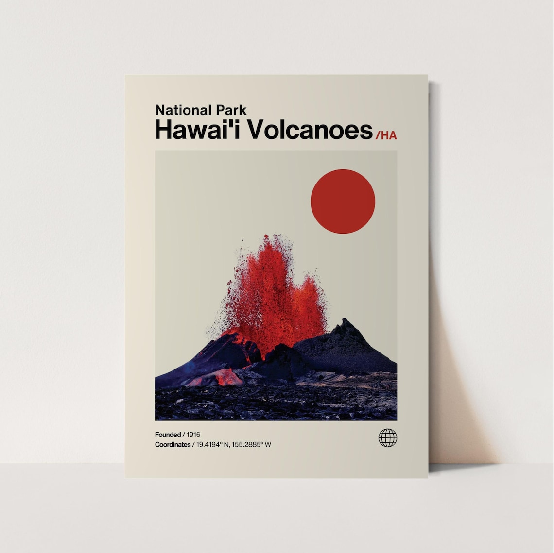 Hawaii Volcanoes Minimalist Mid-Century Travel Poster