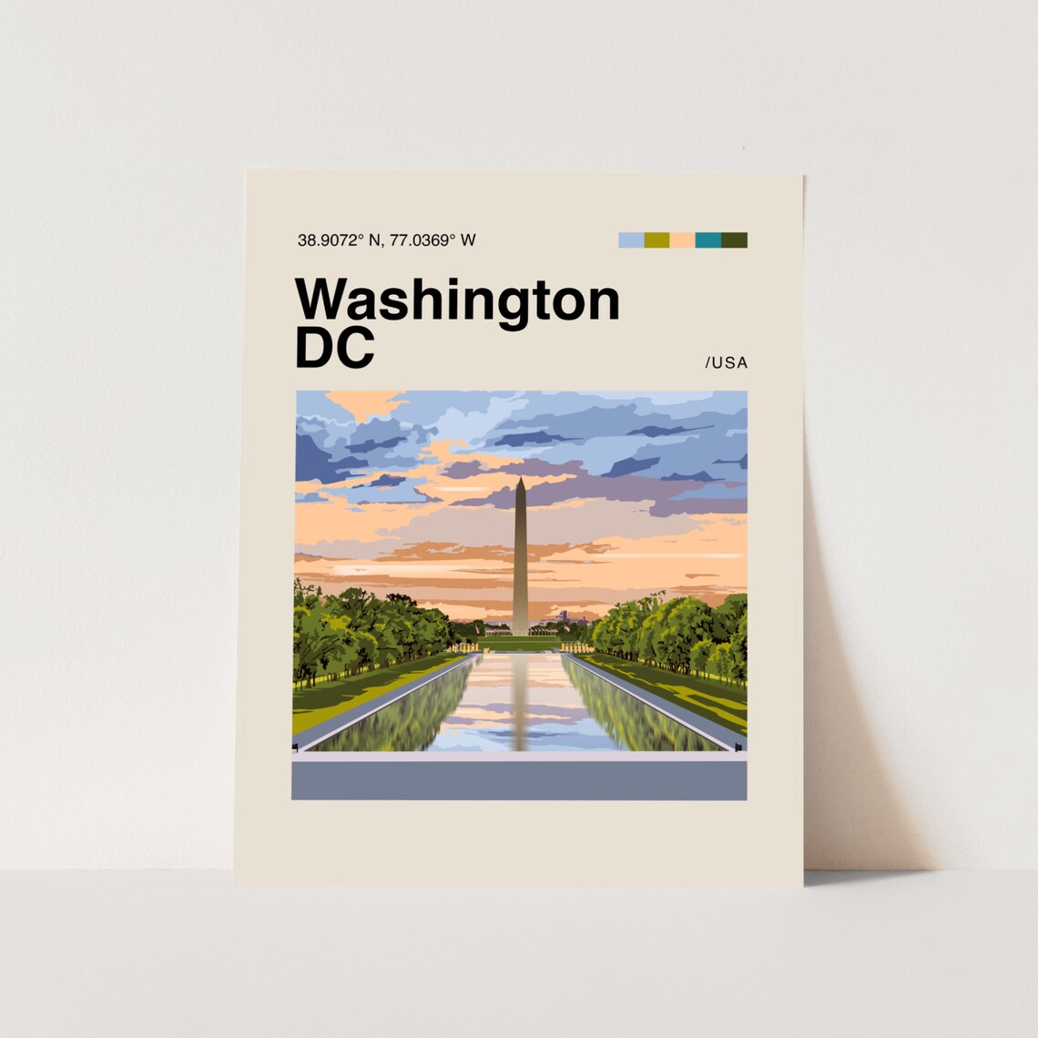 Washington DC Monument Reflecting Pool Minimalist Helvetica Poster