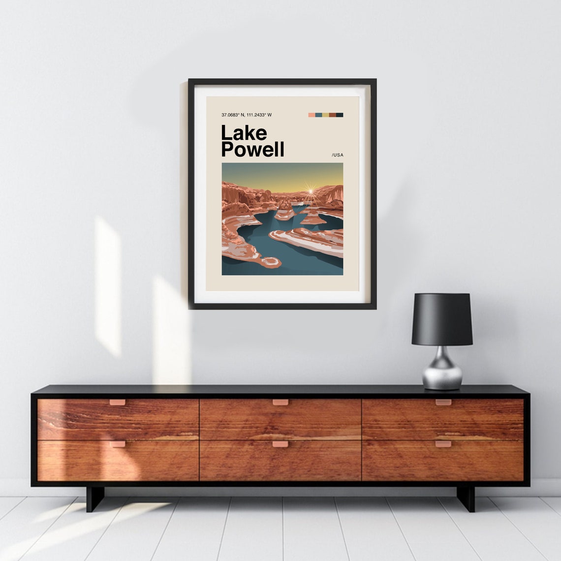 Lake Powell Poster Minimalist Helvetica Mid Century Modern Lake Powell Travel Print Powell Poster Lake Powell Utah Lake Powell Art - Image 3