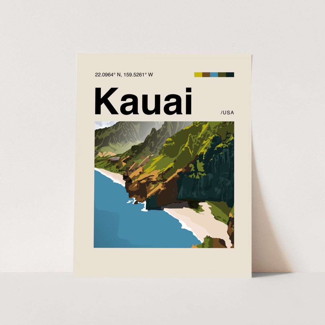 Kauai Poster Kauai Wall Art Minimalist Helvetica Mid Century Modern Kauai Hawaii Art Kauai Wall Art Napali Coast Art Napali Coast