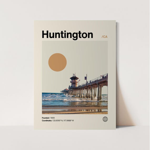 Huntington California Minimalist Mid-Century Poster Print