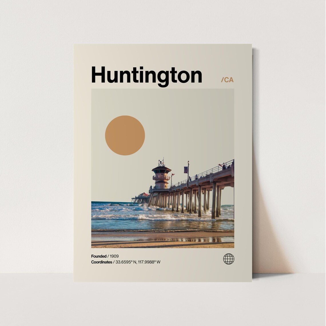 Huntington California Minimalist Mid-Century Poster Print