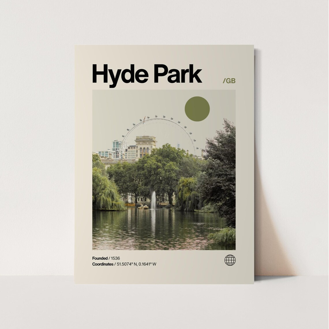 Hyde Park London Lake Ferris Wheel Photo Minimalist Travel Poster