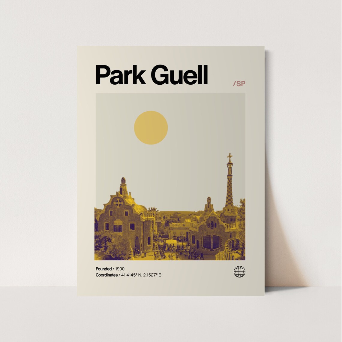 Park Guell Barcelona Sepia Monochrome Helvetica Travel Poster