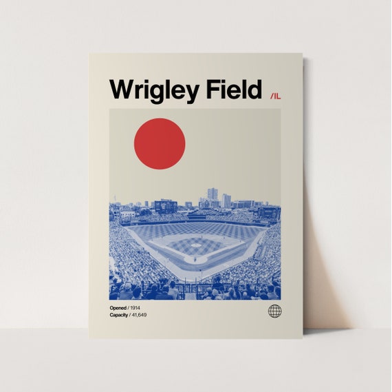 Wrigley Field Poster Cubs Poster Minimalist Helvetica Mid Century Modern Baseball Art Baseball Stadium Poster Chicago Cubs Retro