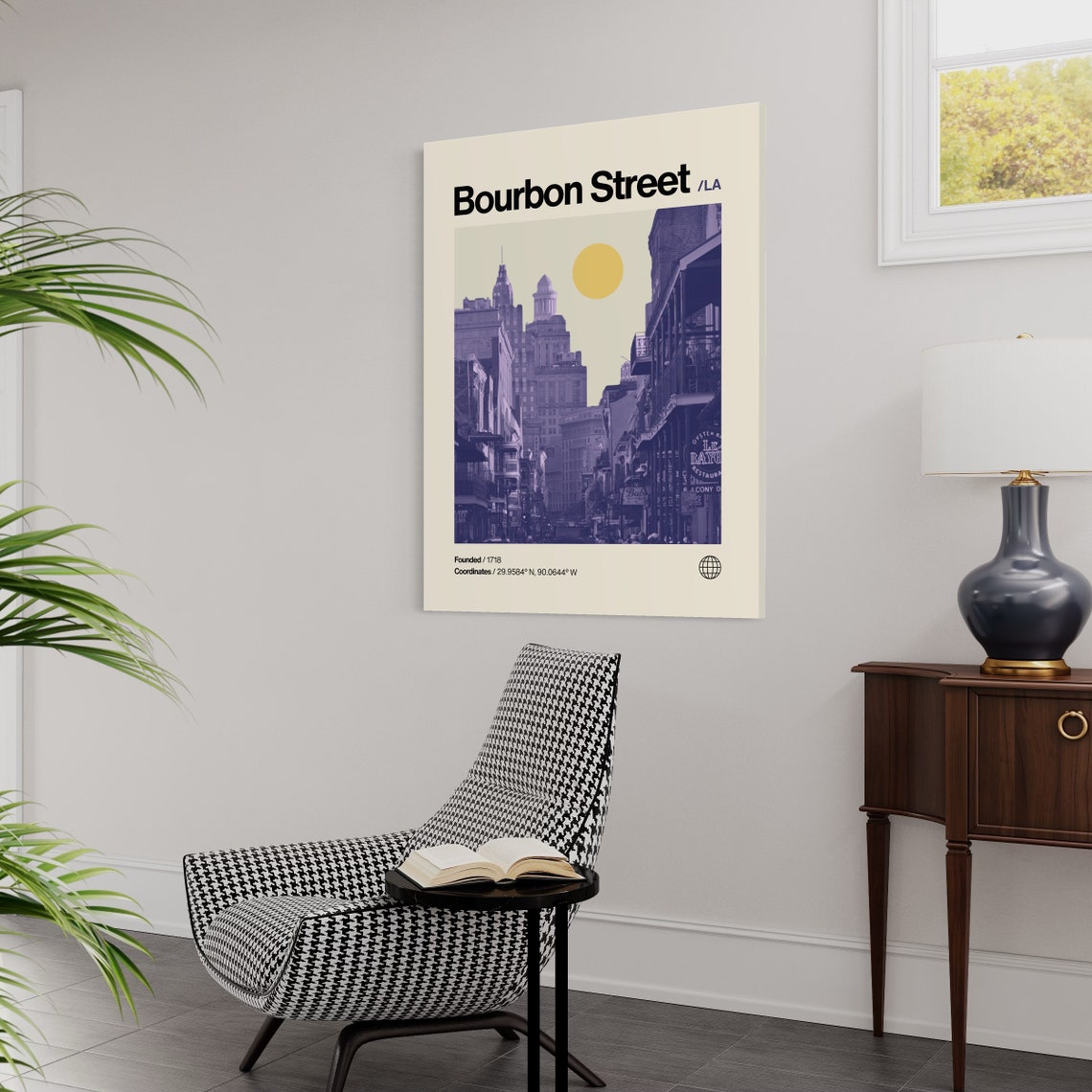 Bourbon Street Poster Minimalist Helvetica Mid Century Modern Bourbon Street Travel Print Bourbon Street Wall Art Monochrome Art - Image 2