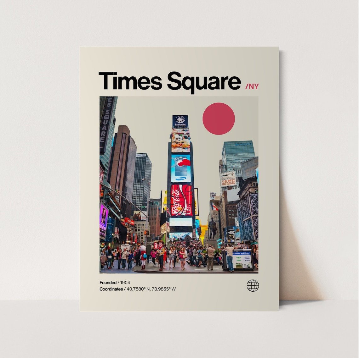 Times Square NYC Minimalist Mid Century Modern Neon Lights Poster