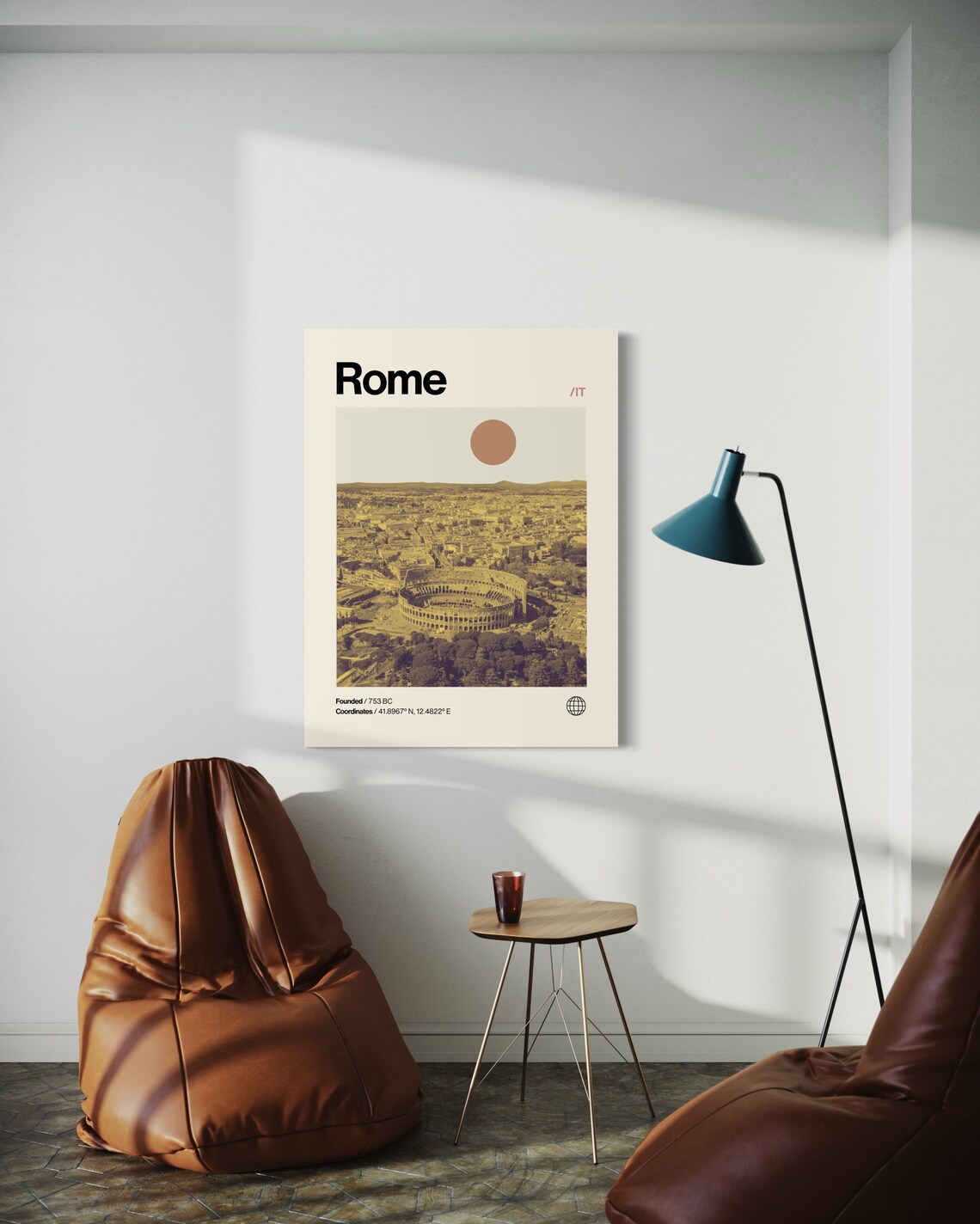 Rome Italy Colosseum Sepia Aerial View Helvetica Travel Poster - Image 2