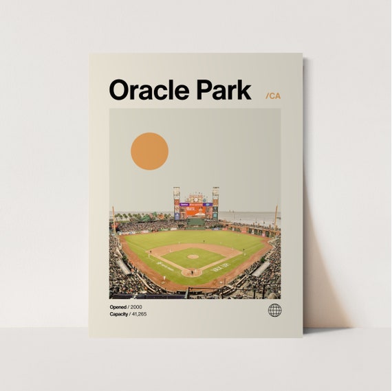 Oracle Park Poster, Minimalist Mid-Century Baseball Art