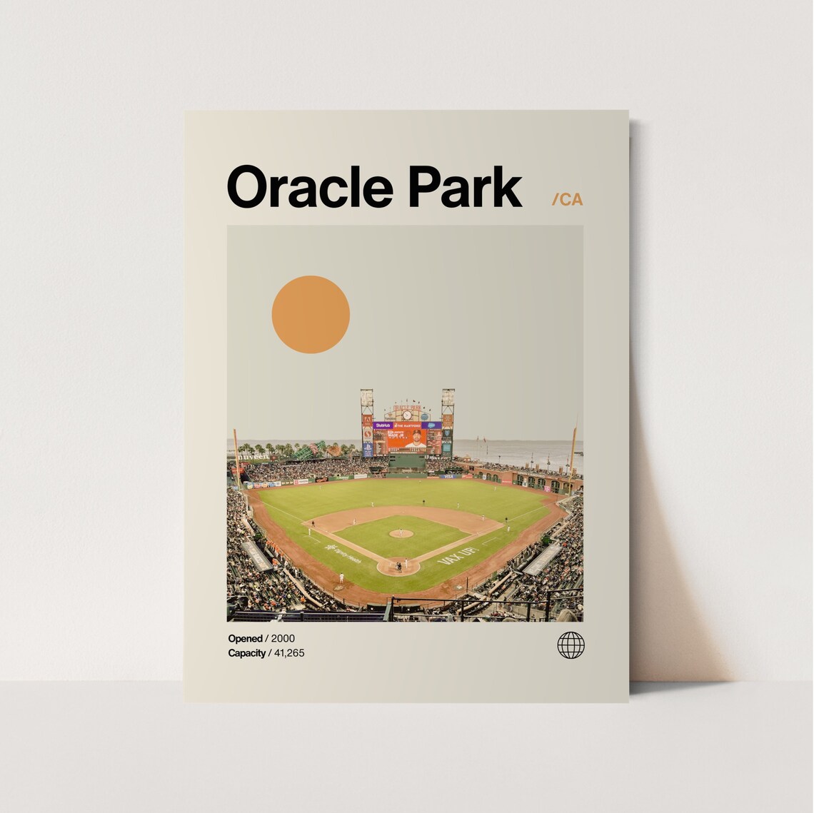 Oracle Park Poster, Minimalist Mid-Century Baseball Art