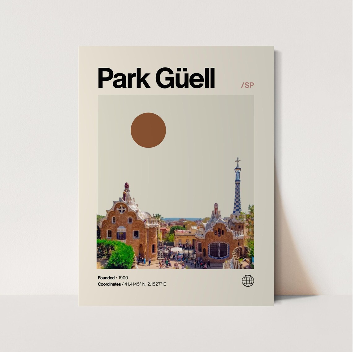 Park Guell Barcelona Gaudi Pavilions Photo Scene Helvetica Poster