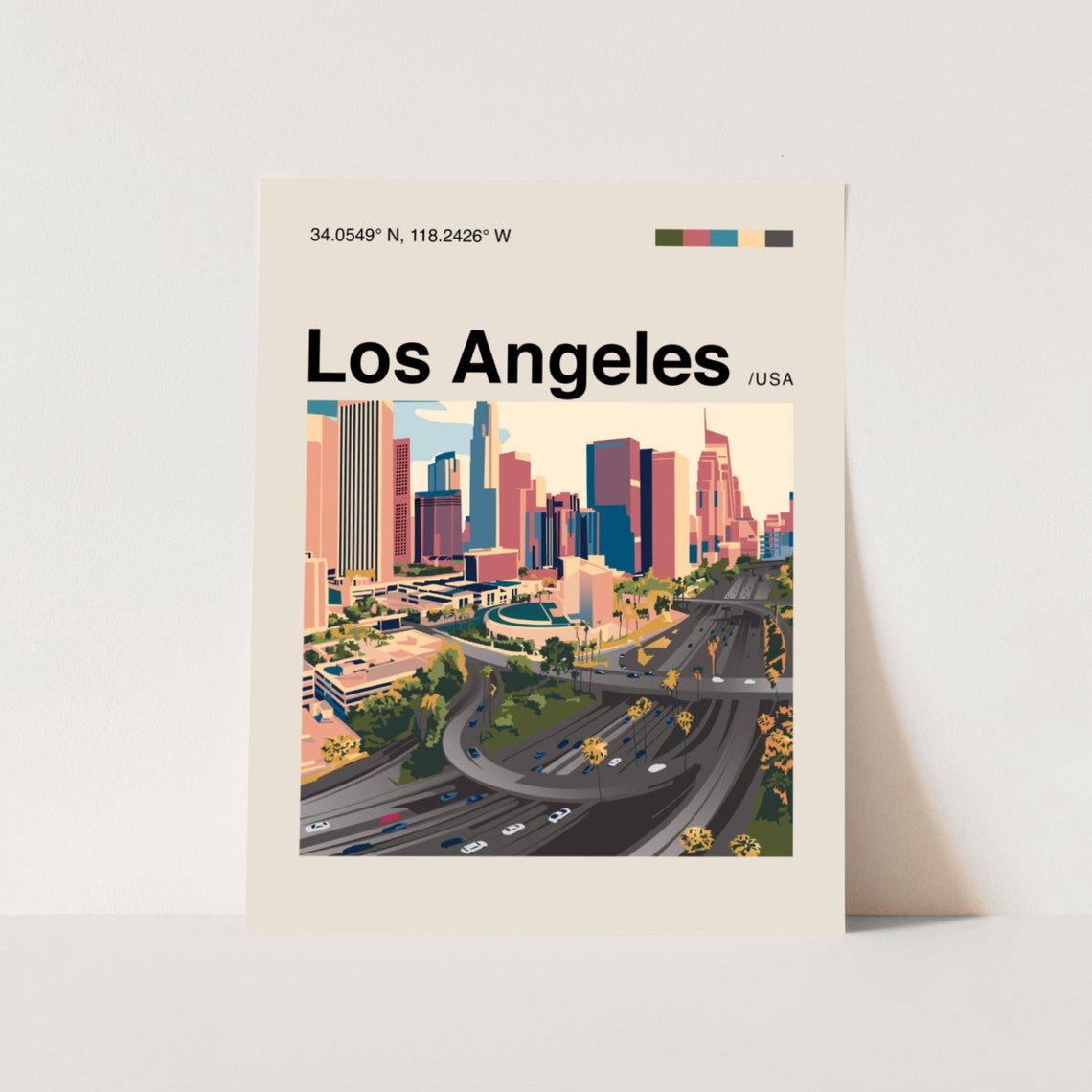 Los Angeles Poster Minimalist Helvetica Mid Century Modern Los Angeles Travel Print City Poster Los Angeles Wall Art La Wall Art