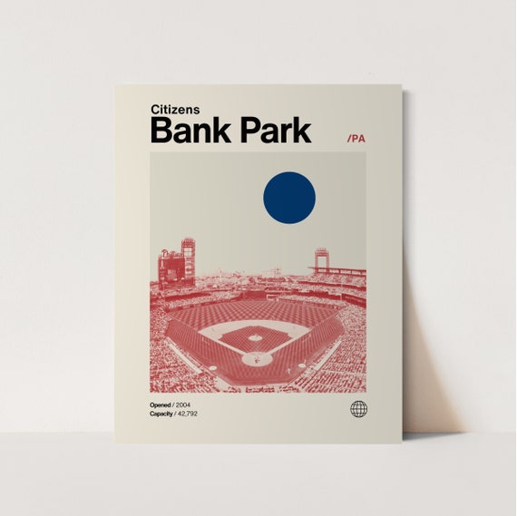 Citizens Bank Park Poster Phillies Poster Minimalist Helvetica Mid Century Modern Baseball Art Baseball Stadium Poster Monotone