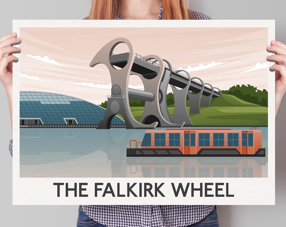 Falkirk Wheel Travel Poster, Scottish Souvenir