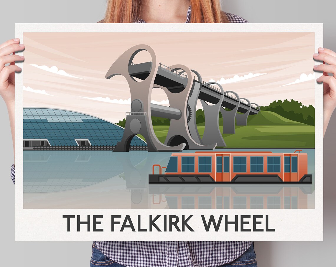 Falkirk Wheel Travel Poster, Scottish Souvenir