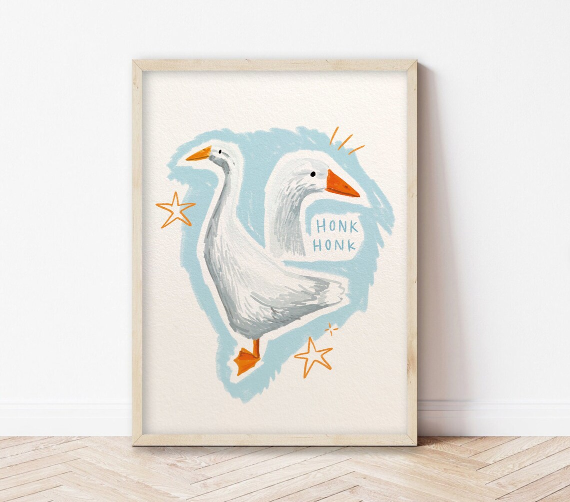 Quirky White Goose Saying Honk Honk Cute Funny Animal Poster