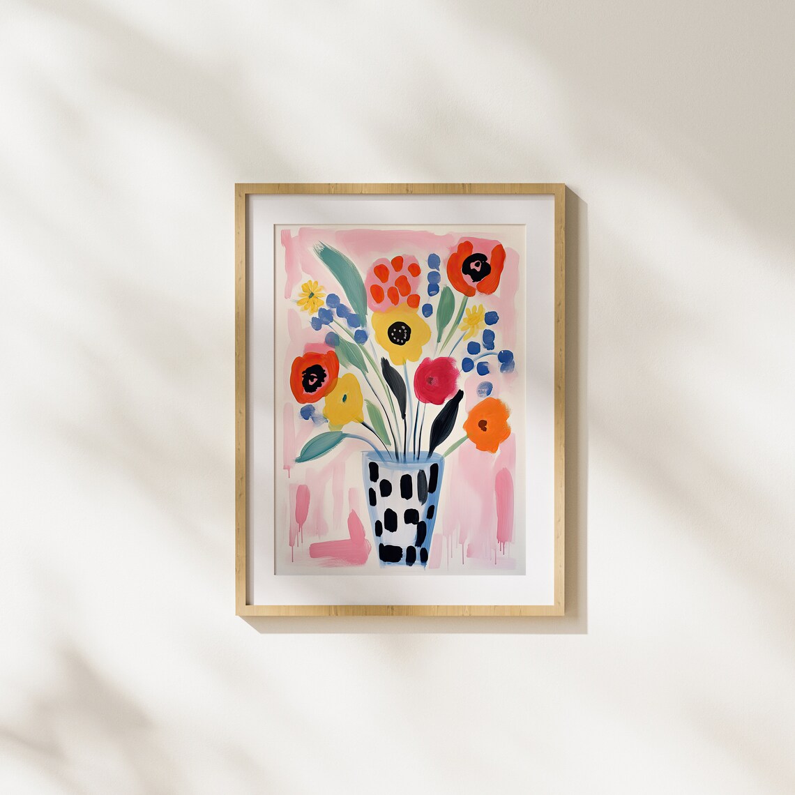 Colorful Poppies Bouquet in Dotted Vase Playful Floral Art Poster