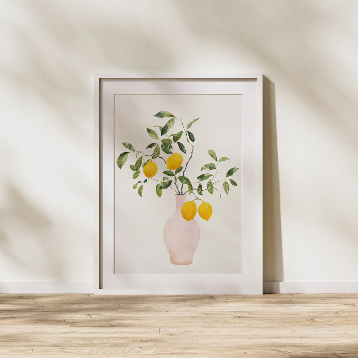 Lemon Branch in Blush Pink Vase Minimalist Botanical Art Poster - Image 2