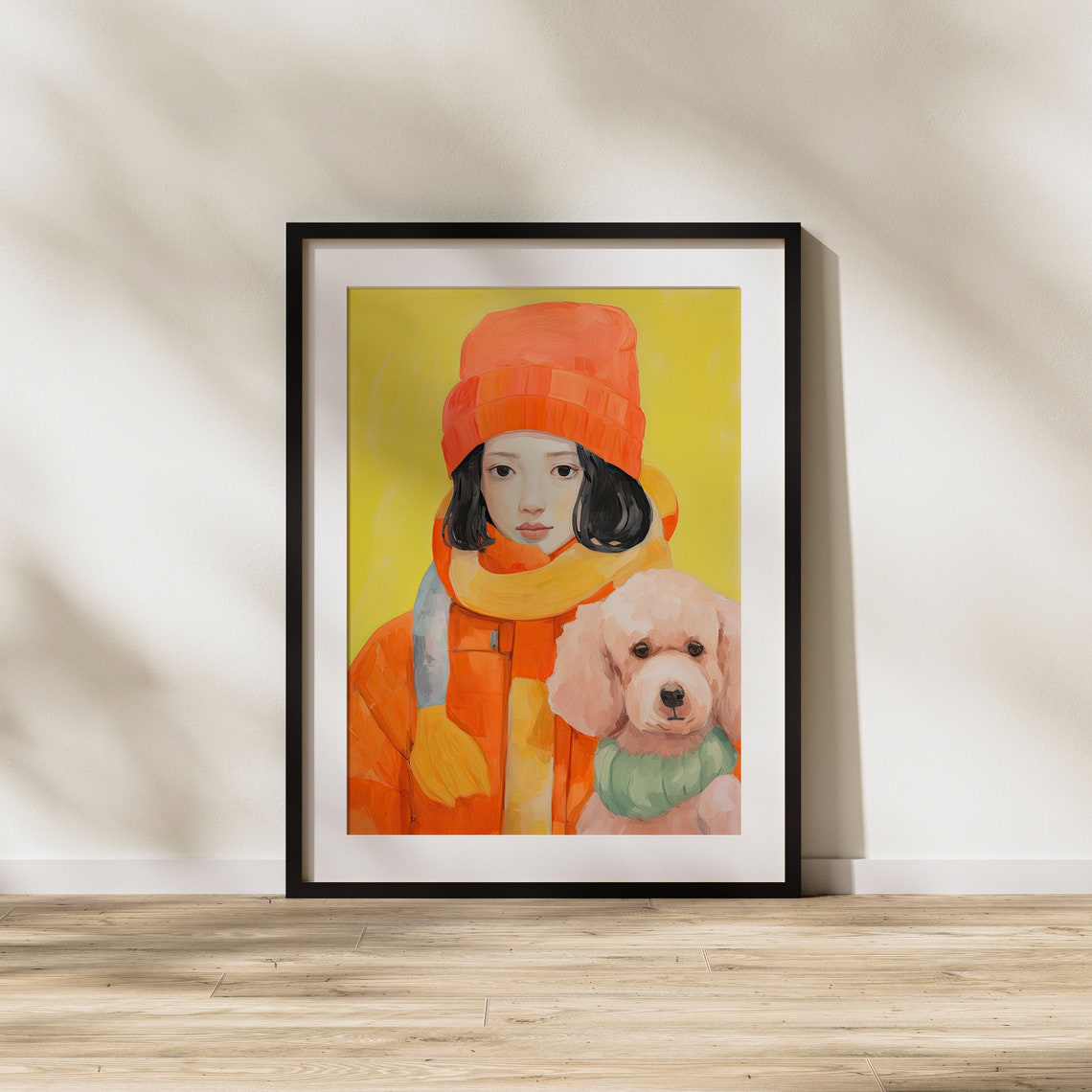 Winter Girl With Red Beanie Hugging Poodle Puppy Cozy Scene Poster - Image 2