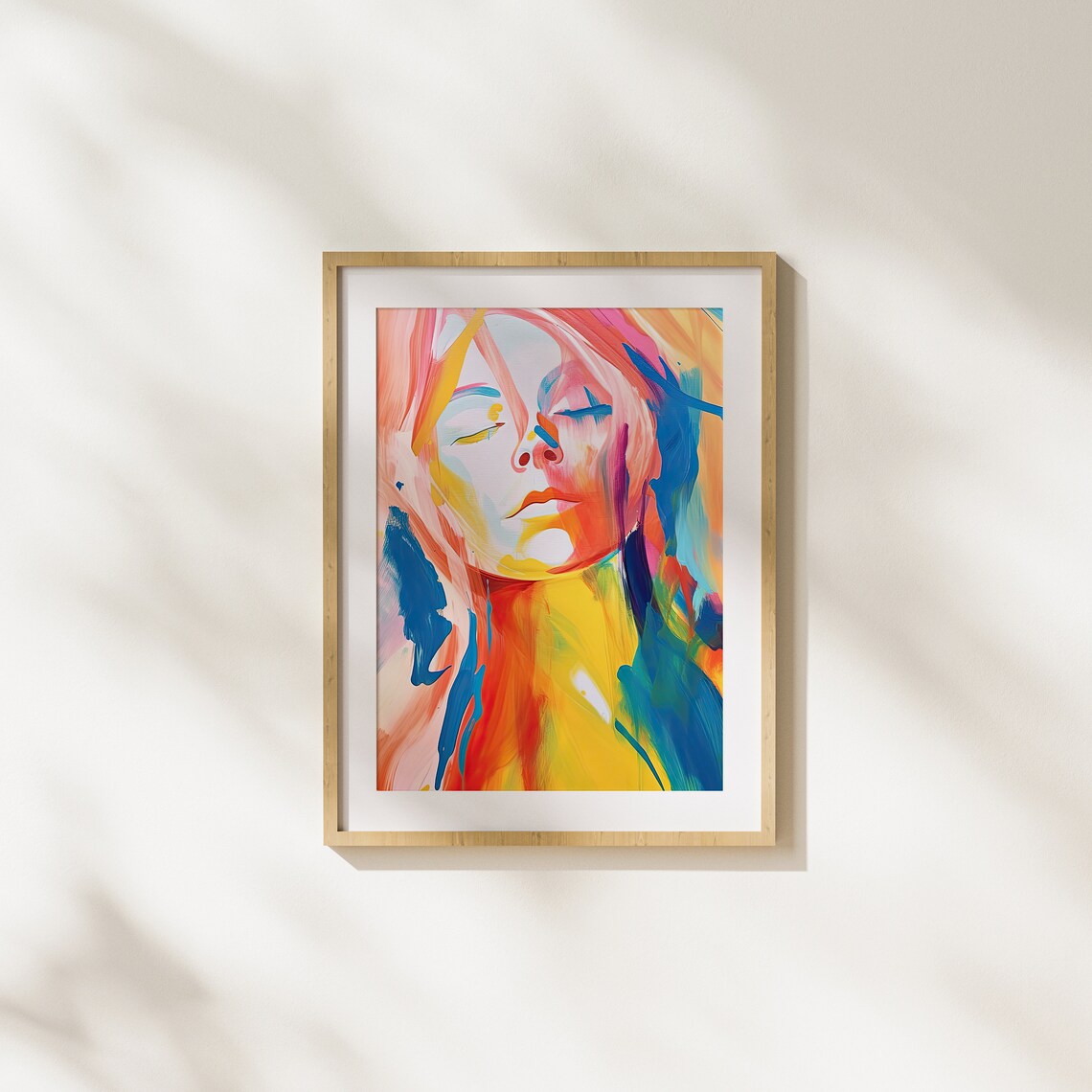 Vibrant Abstract Woman Portrait In Pink Yellow And Blue Bold Brushwork Poster