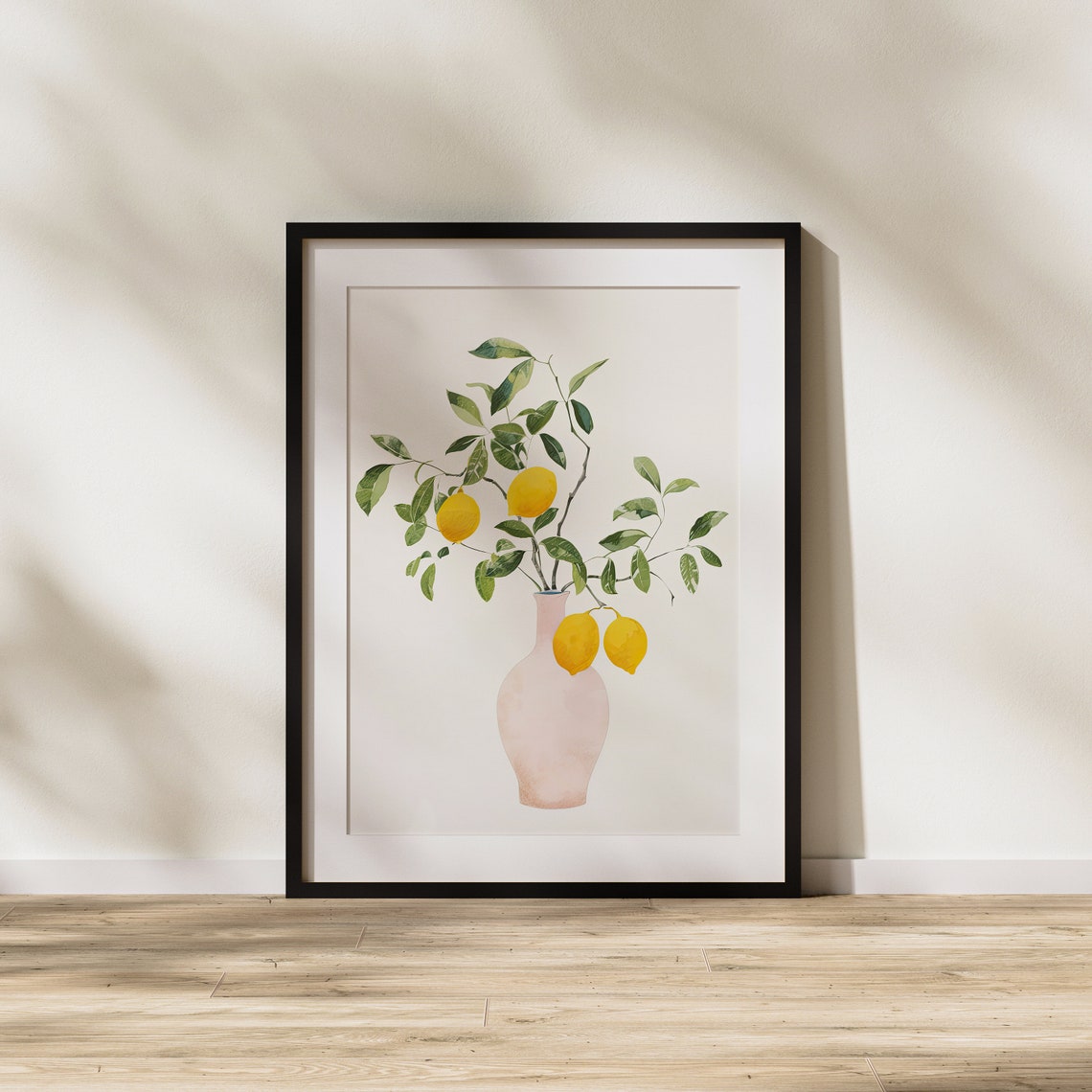 Lemon Branch in Blush Pink Vase Minimalist Botanical Art Poster - Image 3