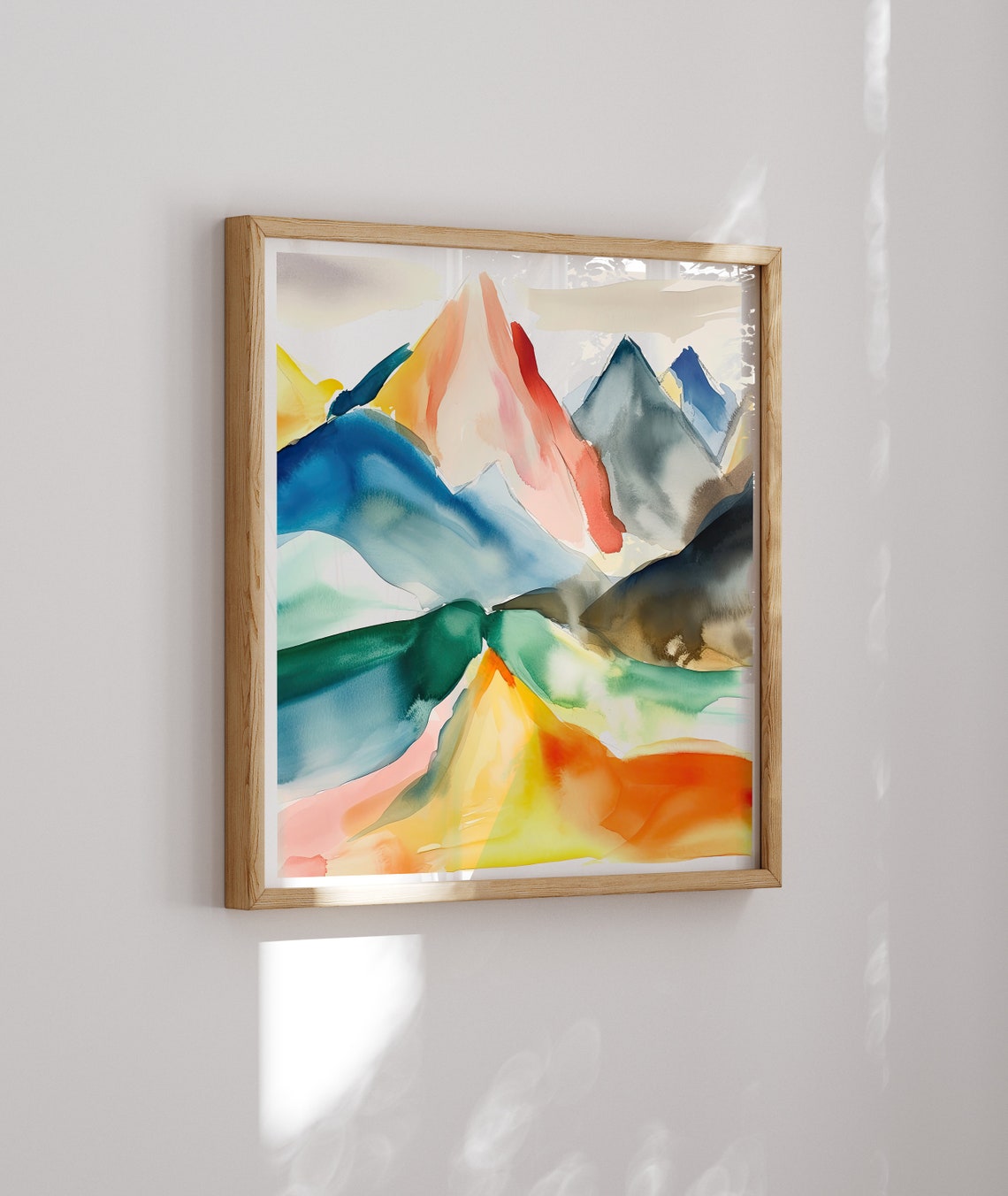 Watercolor Mountain Range In Sunset Orange And Ocean Blue Tones Poster - Image 2
