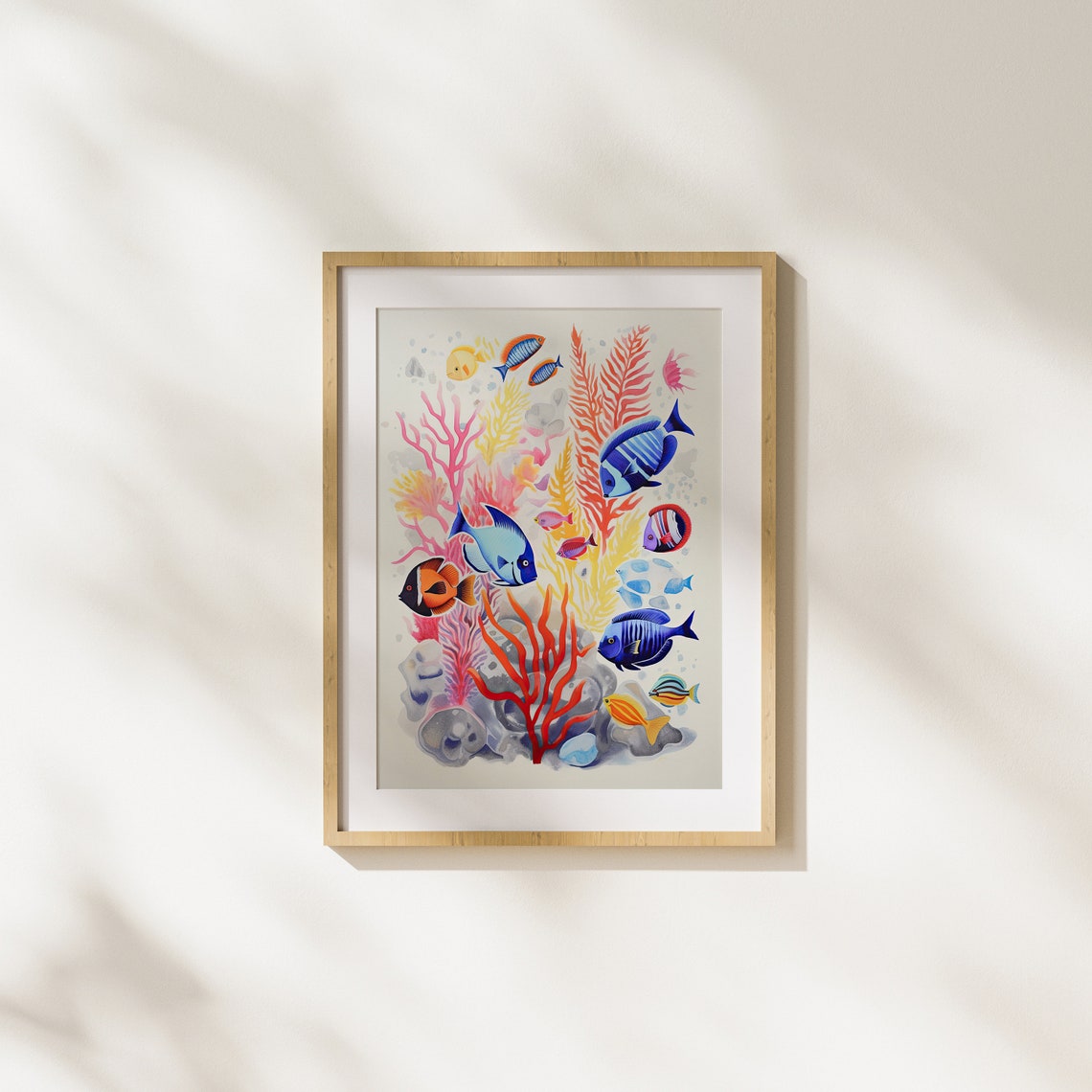 Coral Reef Fish with Red Coral Bright Tropical Ocean Art Poster