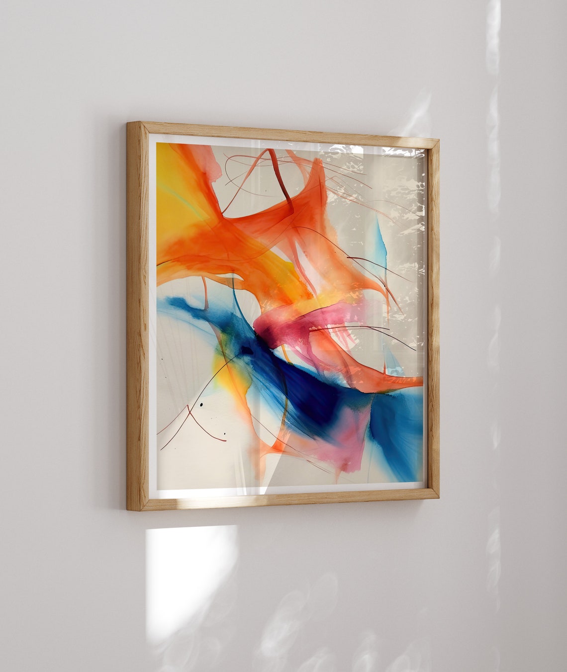 Flowing Orange And Blue Abstract Watercolor Ink Wash Art Poster - Image 2