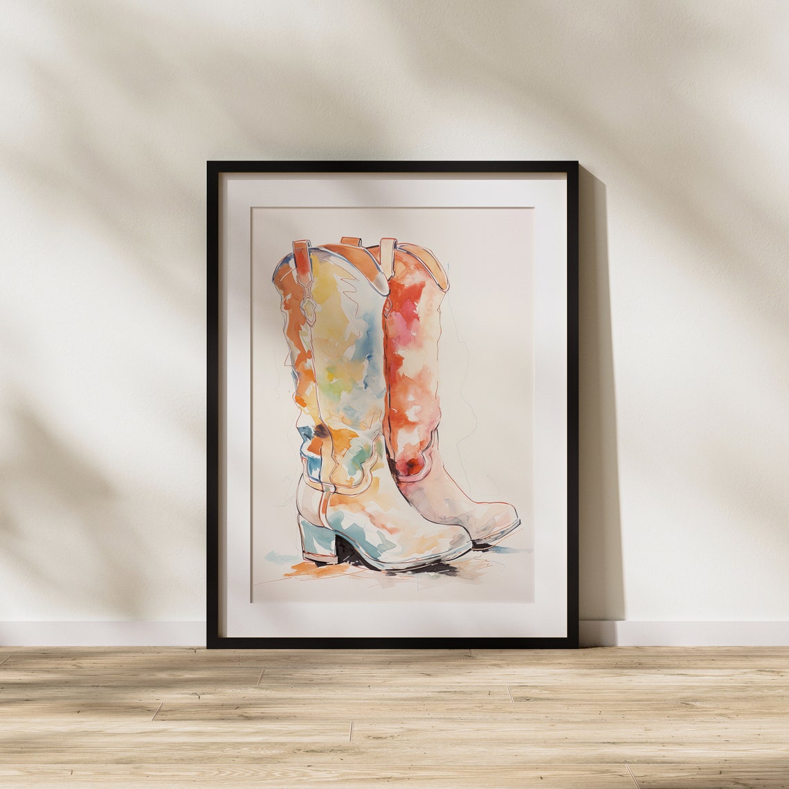 Western Boots Gouache Art Style Modern Wall Colorful Minimal Minimalism - Image 2