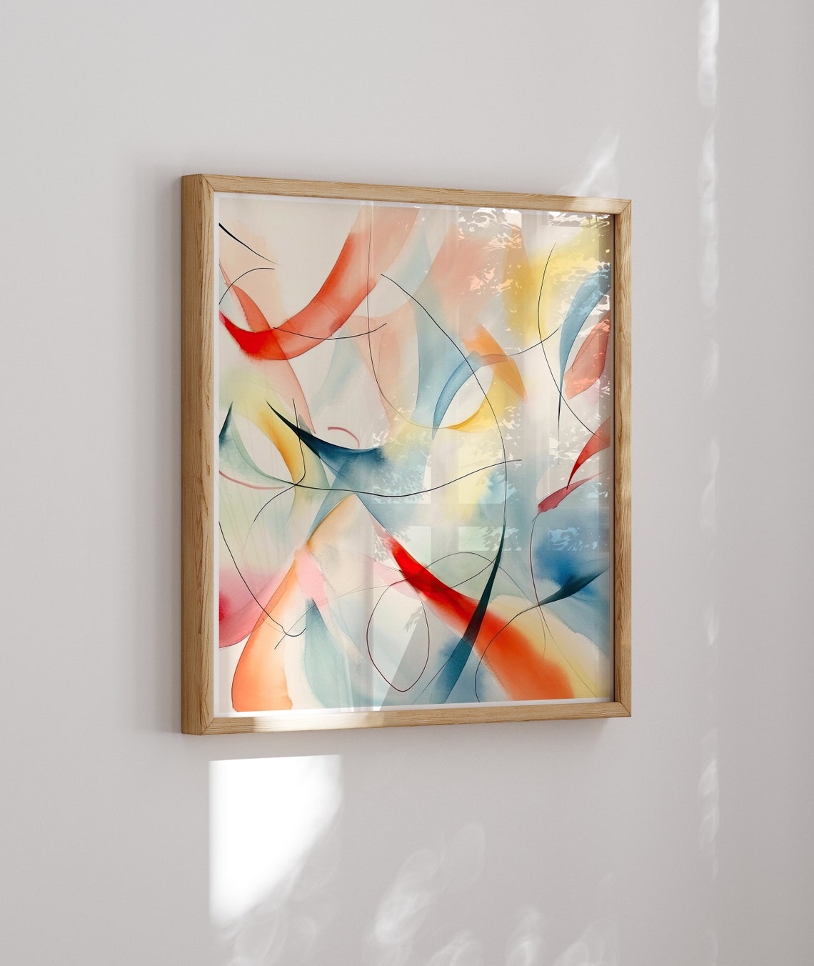 Soft Minimal Abstract Watercolor Swirls in Coral and Blue Poster - Image 2