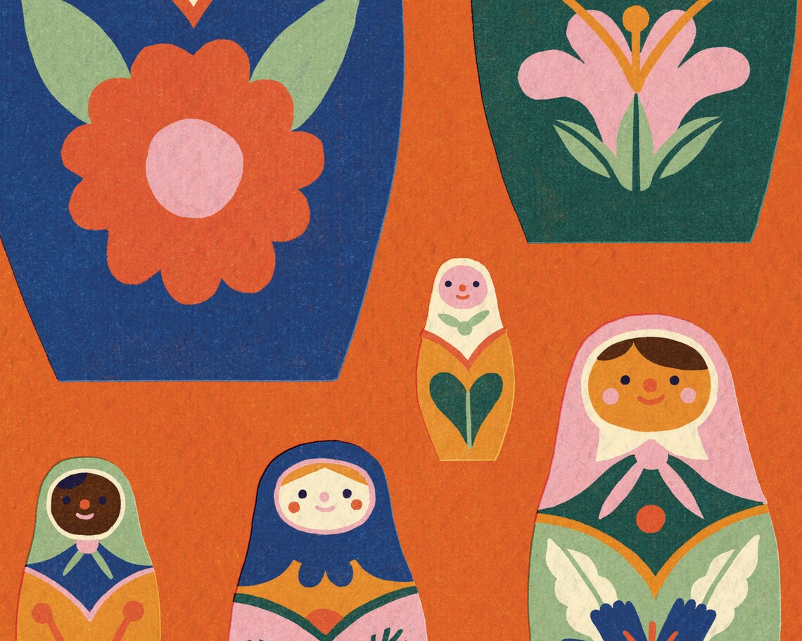 Colorful Matryoshka Nesting Dolls Russian Folk Art Illustration Poster - Image 2