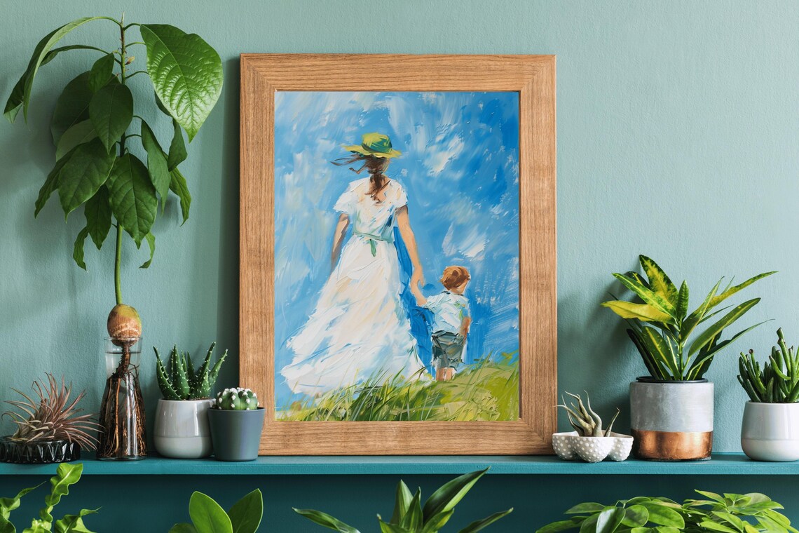 Mother And Child Walking In Summer Field Vintage Oil Painting Poster - Image 4