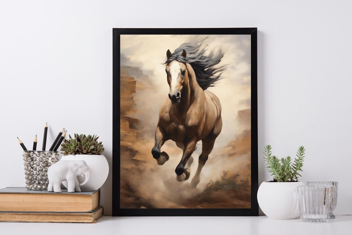 Golden Horse Galloping Sunlit Canyon Dynamic Equine Oil Painting - Image 5