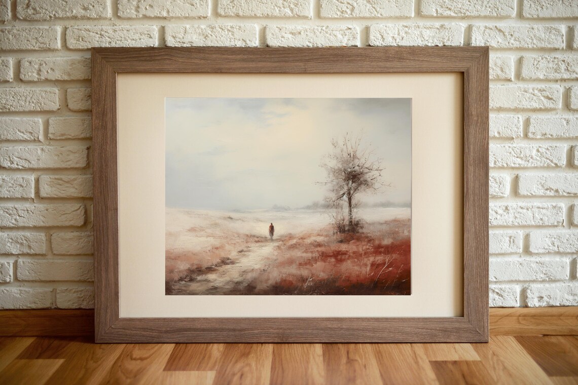 Winter Snow Field Lone Walker Vintage Oil Painting Landscape Poster - Image 4